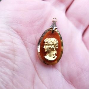 Vintage Amber Lucite Cameo Pendant